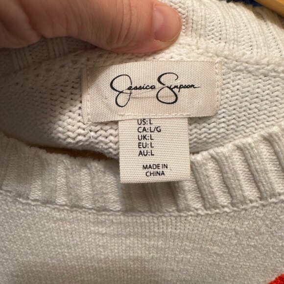 Jessica Simpson White Knit Sweater | Mushroom Design | Size Large | VGUC - Picture 4 of 8